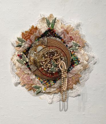 Oh You Pretty Things,Money,Pyrex,Jewelry,Pot Holders,Resin,Lace,Vintage Embroidery,Gold Leaf, Wood