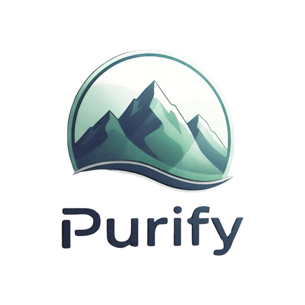 Logo with stylized green mountains and the word Purify below.