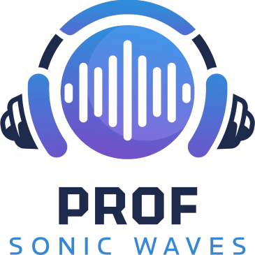Logo with headphones and soundwave, text 'PROF SONIC WAVES'.
