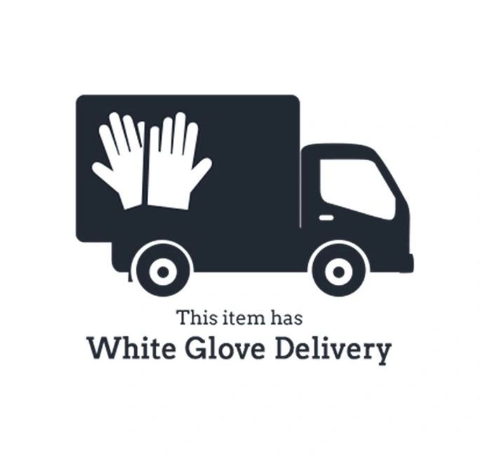 Icon of a delivery truck with gloves symbolizing white glove delivery service.