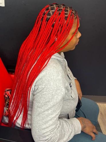 knotless braids with red hair extension