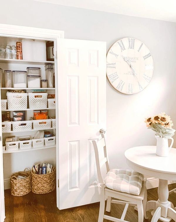 Pantry Organization using matching baskets and bins. Arranged by Ashley Professional Organizer NJ