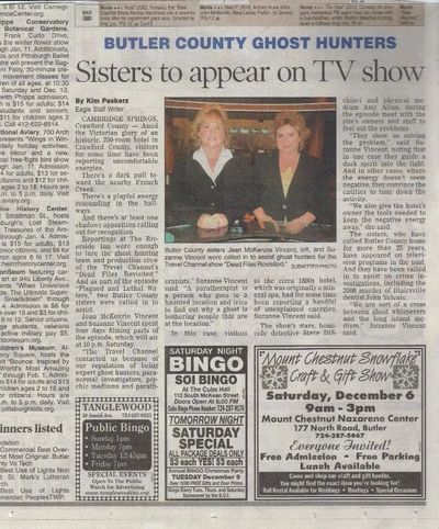 Psychic Sisters Suzanne and Jean Vincent to appear on  Travel Channel Dead Files