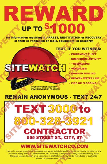 13"x20" Reward Signage. Corrugated. Strong. Grommeted on four corners.