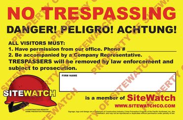 13"x20" NO TRESPASSING Signage. Corrugated. Strong. Grommeted on four corners.