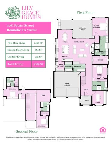 Floor plan for a two-story home with detailed room layout and square footage.