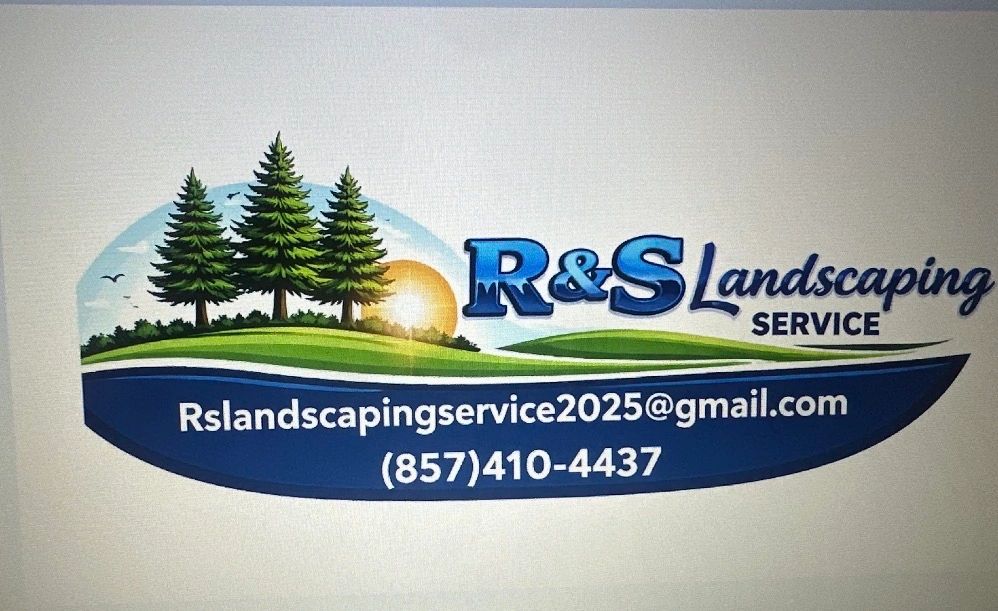 R&S Landscaping Service logo with contact email and phone number.