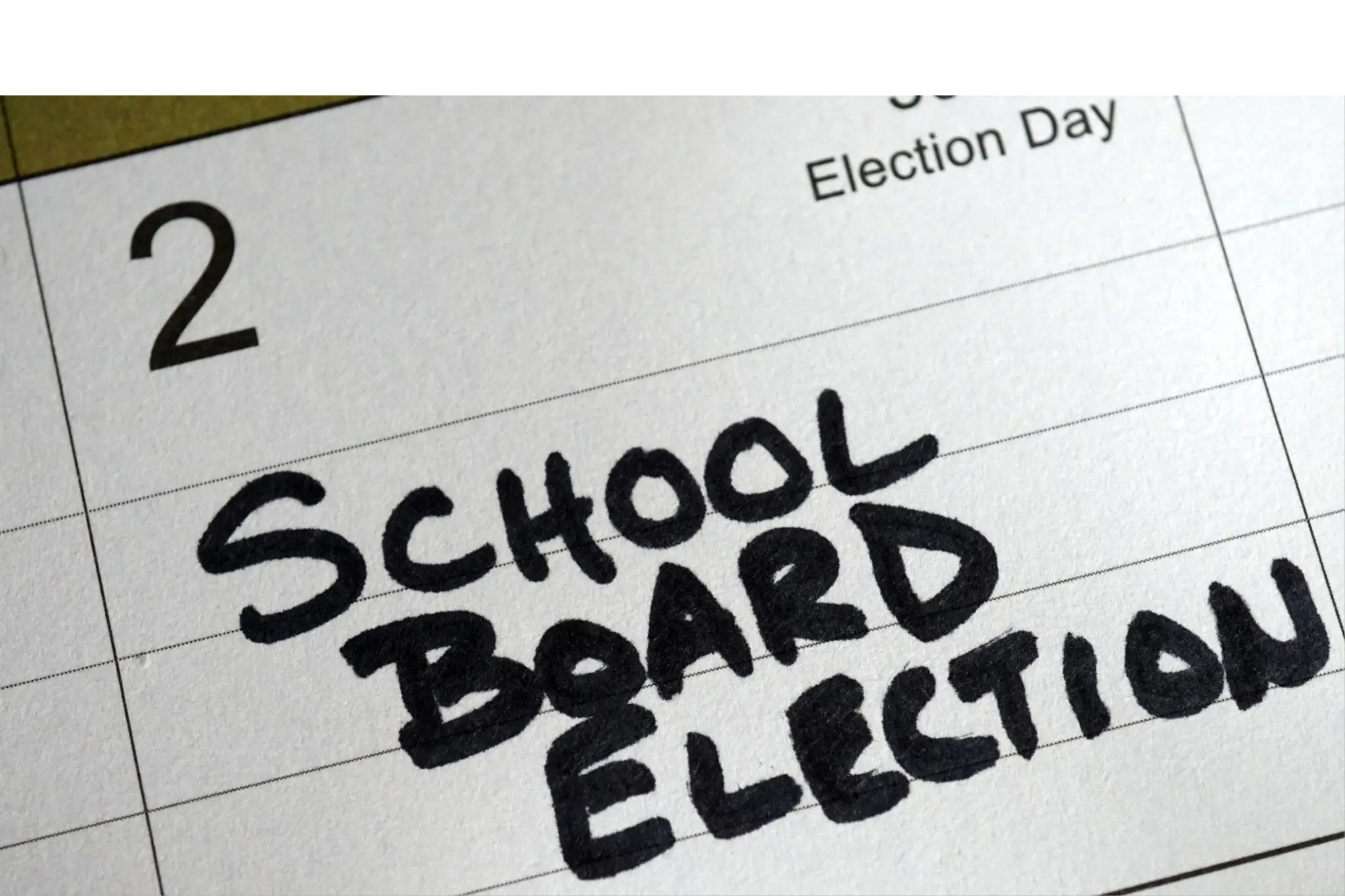 Calendar marking school board election on the 2nd.