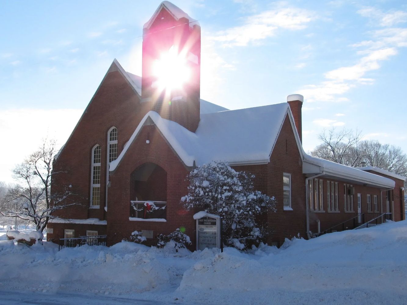 Sunlight coming through bell tower.