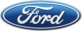 Blue oval Ford logo with white script text.