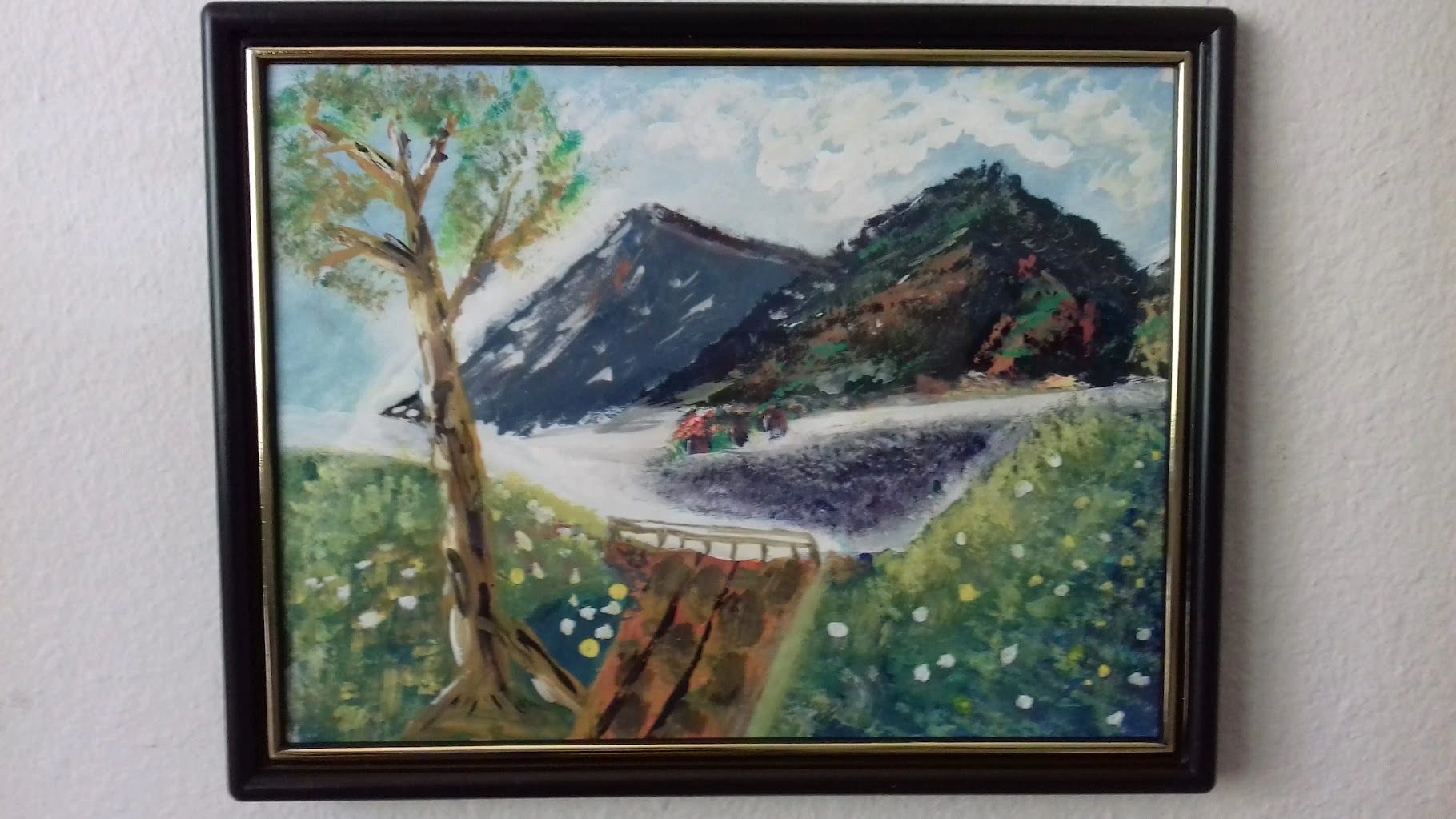 Acrylic brush painting in a frame.