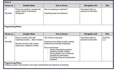 Text-based storyboards created with Google Docs