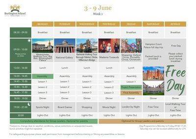 Sample Summer Social Programme Calendar
