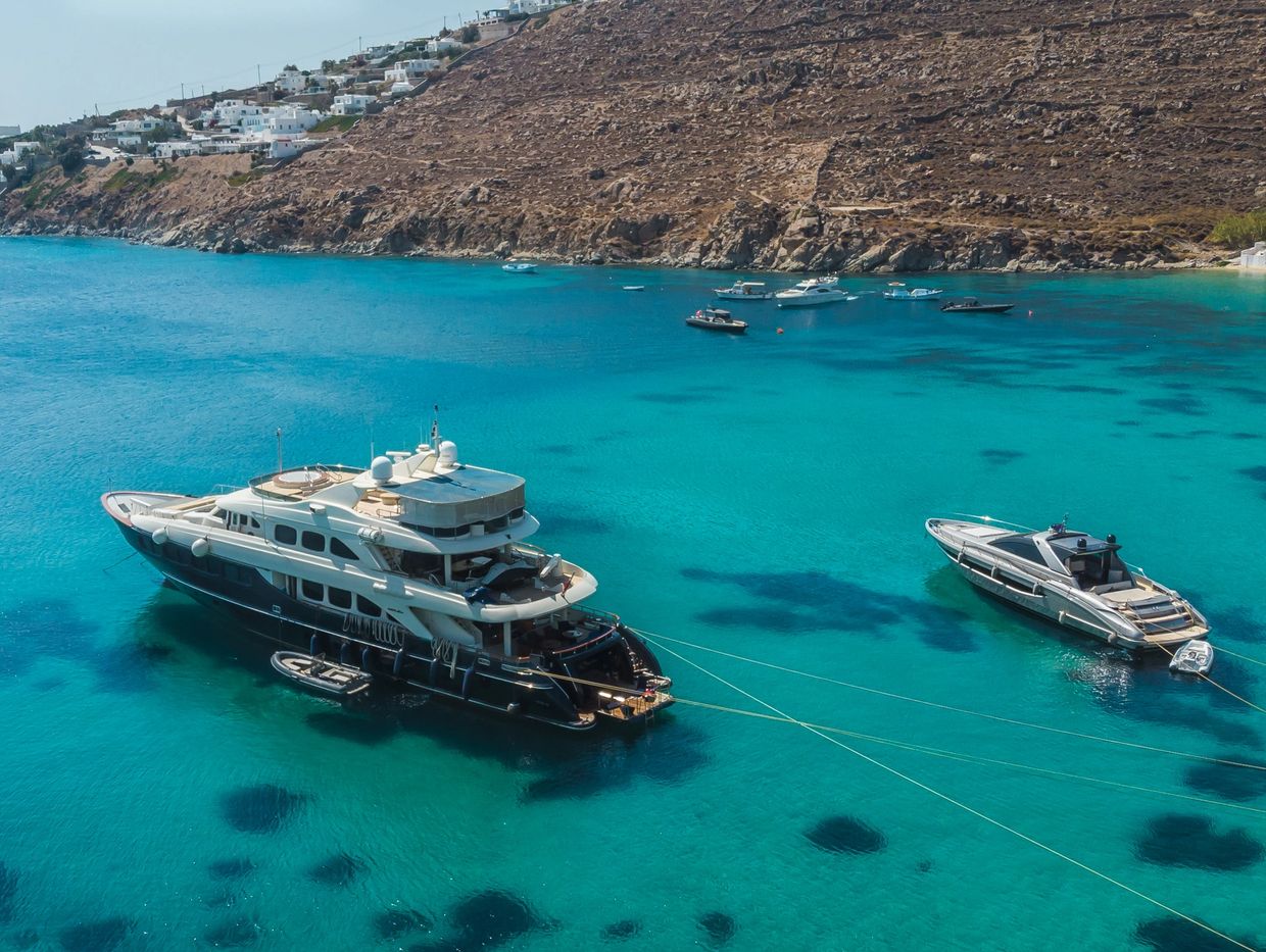 Motor yachts in Mykonos Island Greece