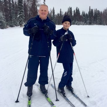 On our cross country skis for the first time in Alaska.