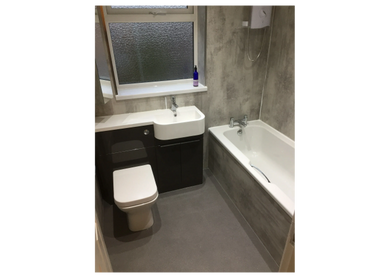 Gloss anthracite bathroom vanity unit with resin all in one worktop and sink