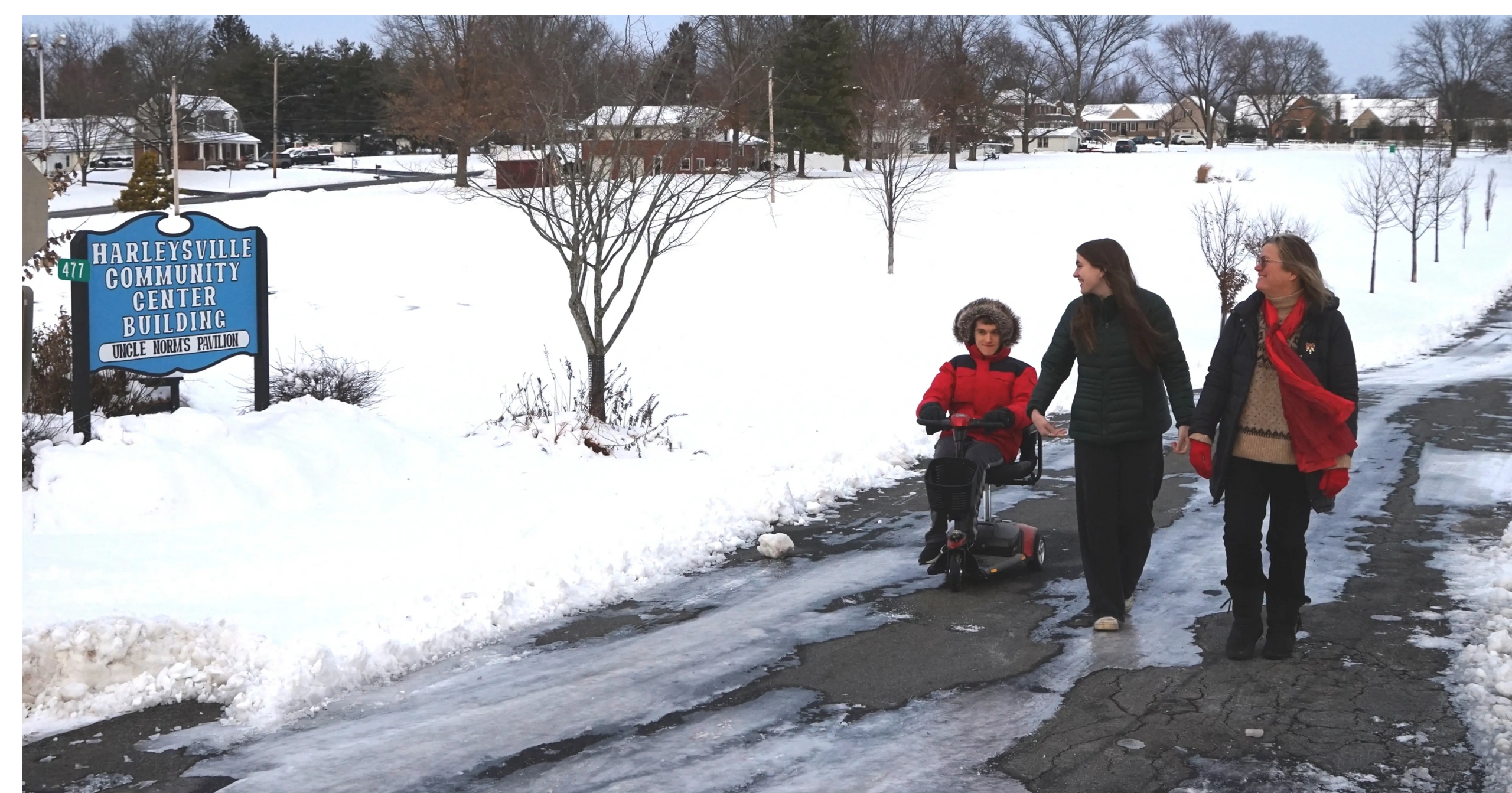 Margaret and her children walking in Harleysville Pennsylvania.