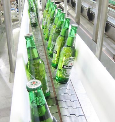 Conveyor chain on UHMWPE wear strip