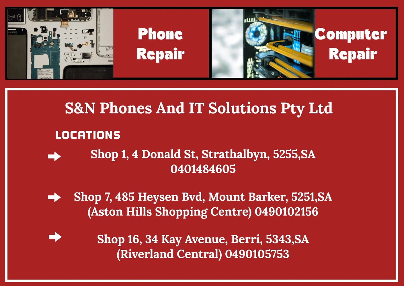 S&N Phones And IT Solutions offers phone and computer repair with multiple locations in South Australia.
