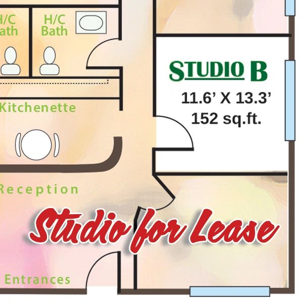 Studio for Lease, shared amenities, new home office in a professional setting.
