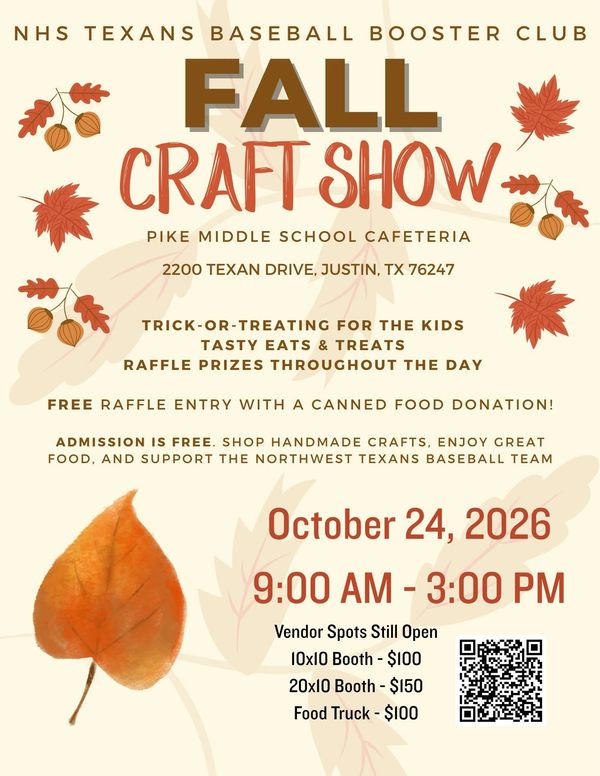 Fall craft show at Pike Middle School on October 24, 2026.