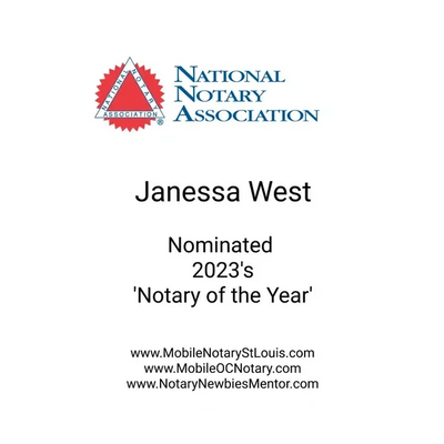 Janessa west Nominated 2023's Notary of the Year by National Notary Association