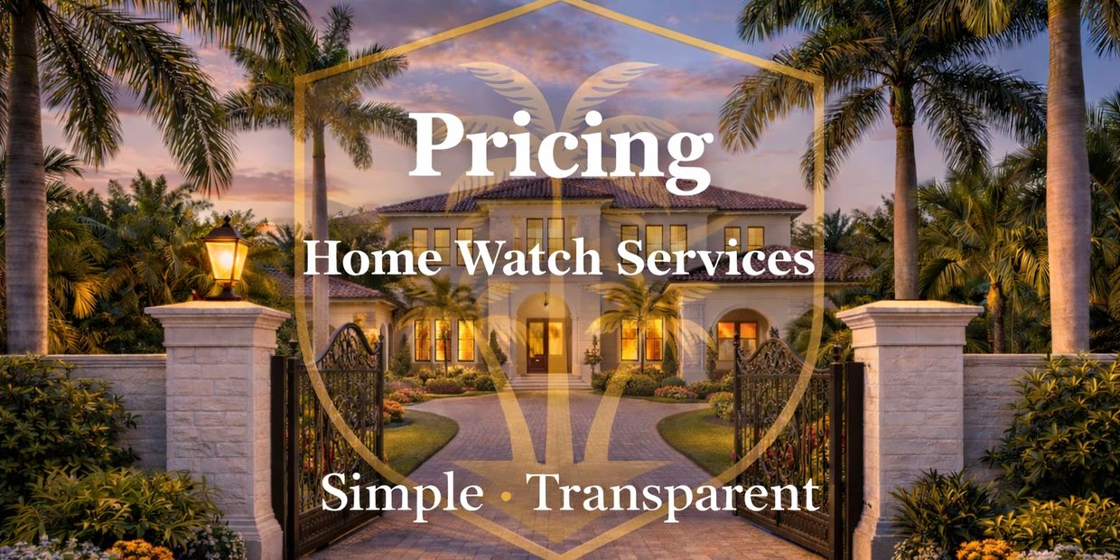 Elegant home entrance with pricing info for home watch services.