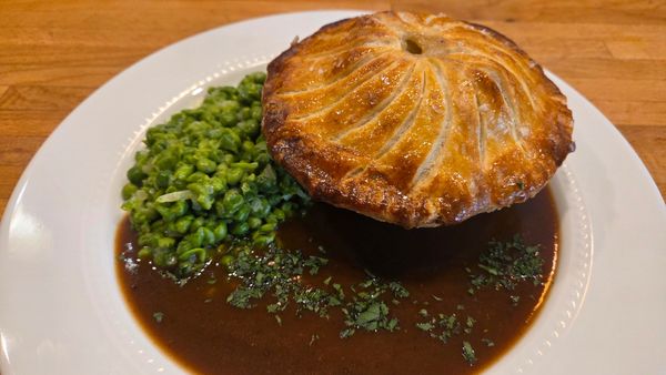 Savory mushroom, leek and potato pie.