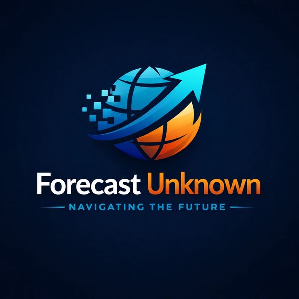 Logo with globe and arrow, text 'Forecast Unknown' and 'Navigating the Future'.
