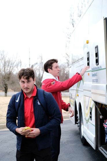 Max Meyer and Matthew Hohl getting on the bus in St. Louis, MO.