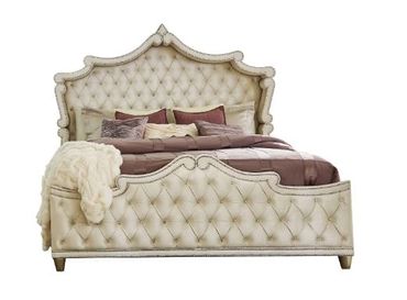 Coaster Antonella Upholstered Tufted Bedroom Set Ivory and Camel