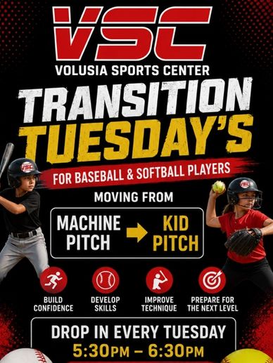 Volusia Sports Center offers Transition Tuesday for baseball and softball players.