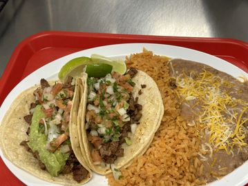 Carne Asada Tacos comes with Guacamole Pico de Gallo