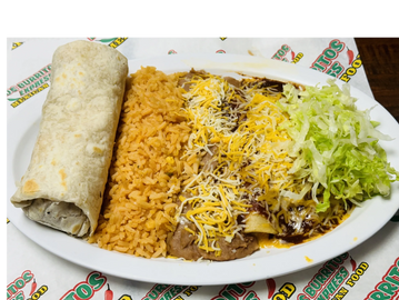 Beef Burrito & Enchilada Rice Beans Lettuce & Cheese
