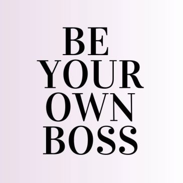 Motivational text saying 'BE YOUR OWN BOSS' in bold black letters on a light purple background.