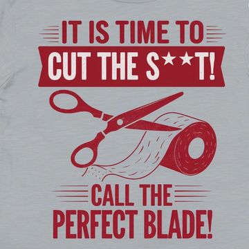 Graphic design showing scissors cutting toilet paper with bold text message.