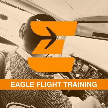 Pilot training inside a small aircraft cockpit with Eagle Flight Training logo.