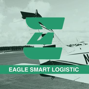 Logo of Eagle Smart Logistic over an airplane tail on a runway.