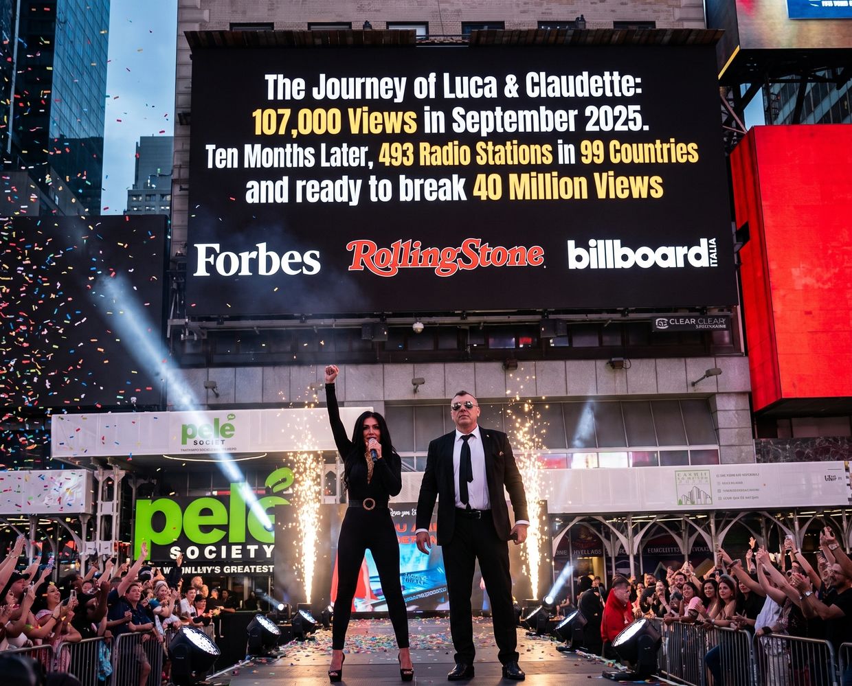 Gianluca Zanna and Claudette Lyons in Time Square NY