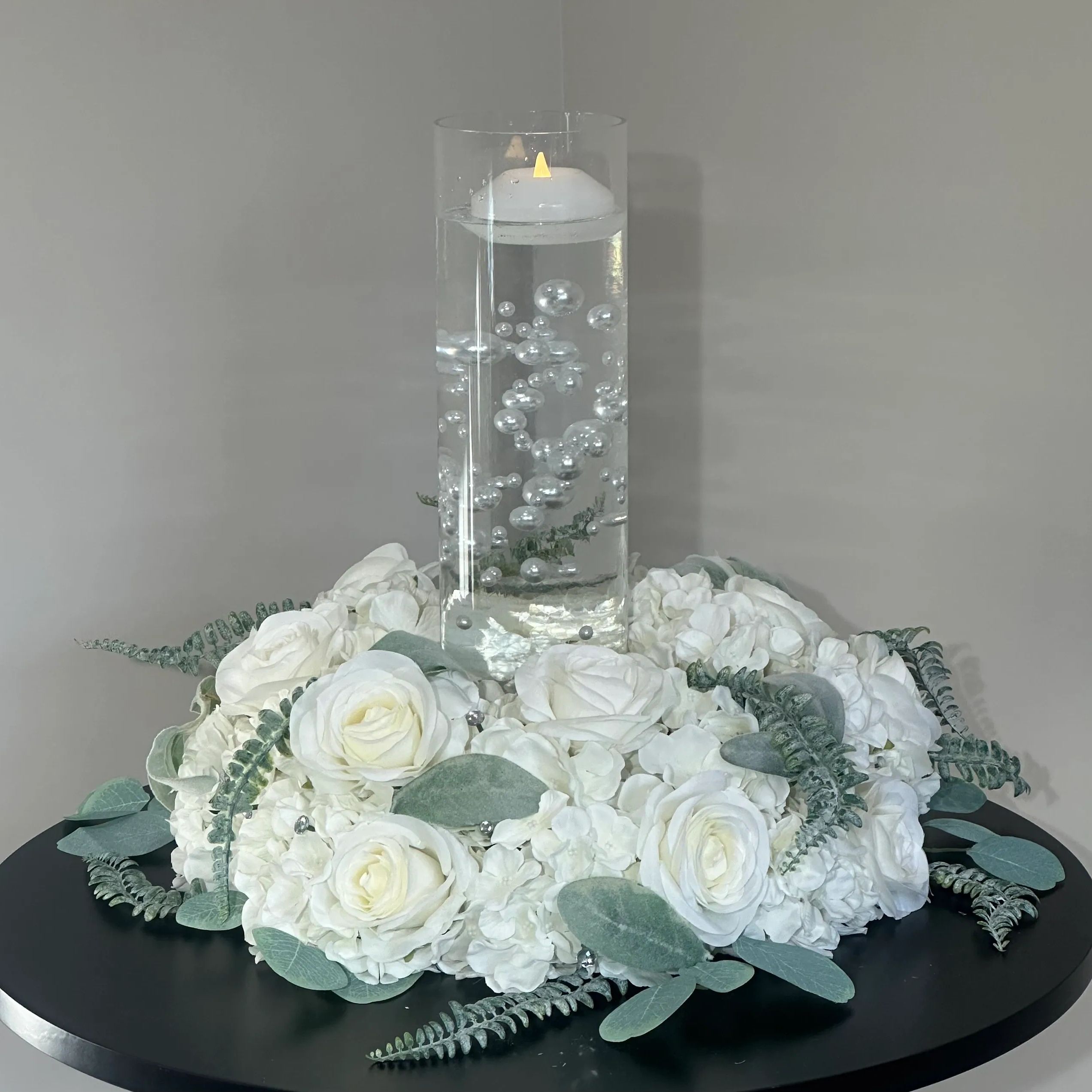 Wreath with floating candle and pearls