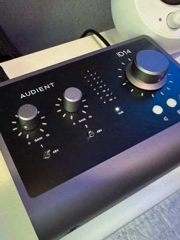 Close up of Audient ID14 audio interface.