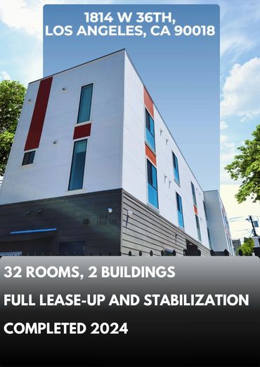 Modern apartment complex in Los Angeles with 32 rooms across two buildings.
