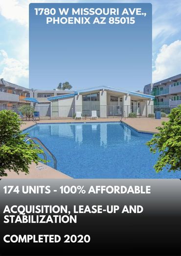 Affordable housing complex in Phoenix with 174 units and a pool, completed in 2020.