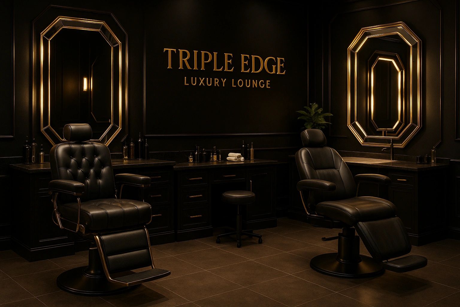 Barber chairs on a cutting floor area for babers