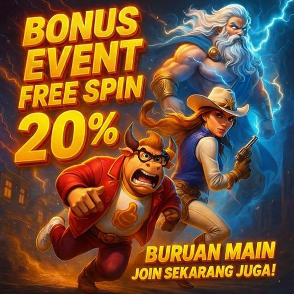 Bonus event with 20% free spins featuring animated characters.