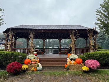 Halloween decoration in front of a porch