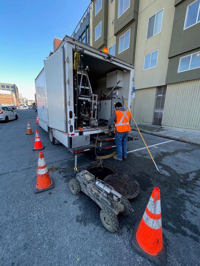 CCTV inspection of existing sewer line in San Francisco.