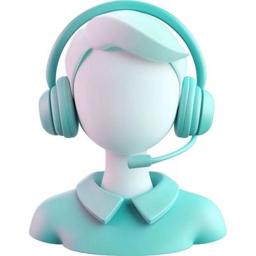 3D avatar wearing teal headset with microphone, representing customer support.