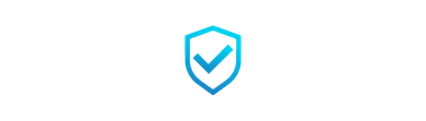 Blue shield with checkmark logo symbolizing security and trust.