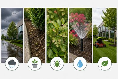 Commercial landscaping challenges in Richmond BC including rainfall drainage irrigation maintenance